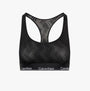 Calvin Klein LACE Unlined Bralette Womens Black front view featuring semi-sheer graphic lace and racerback design.