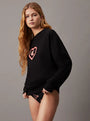 Calvin Klein CK96 Womens Lounge Sweatshirt Black side view on model with long hair, featuring logo print and relaxed fit.