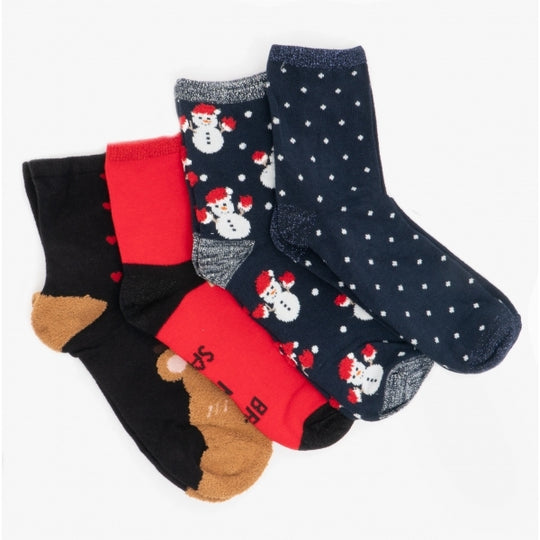 Vero Moda HOHO Womens Cotton Mix 4 Pack Christmas Socks Multi: ONE SIZE