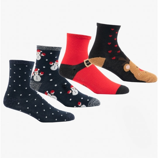 Vero Moda HOHO Womens Cotton Mix 4 Pack Christmas Socks Multi: ONE SIZE