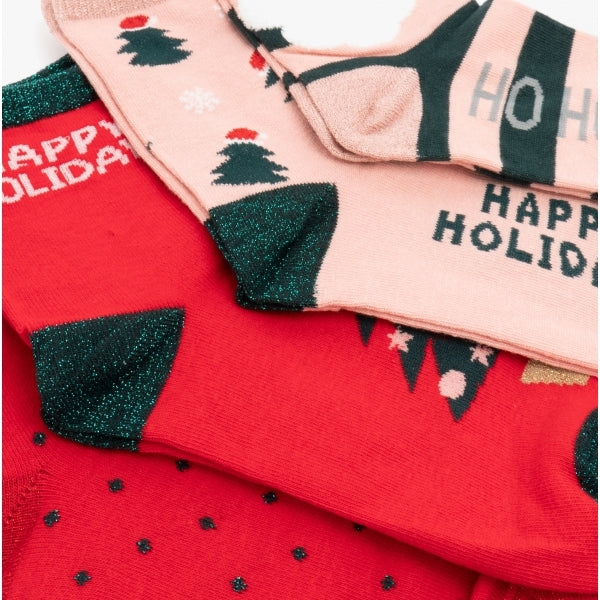 Joules SNOWFLAKE Womens Cotton 4 Pack Socks Red/Multi