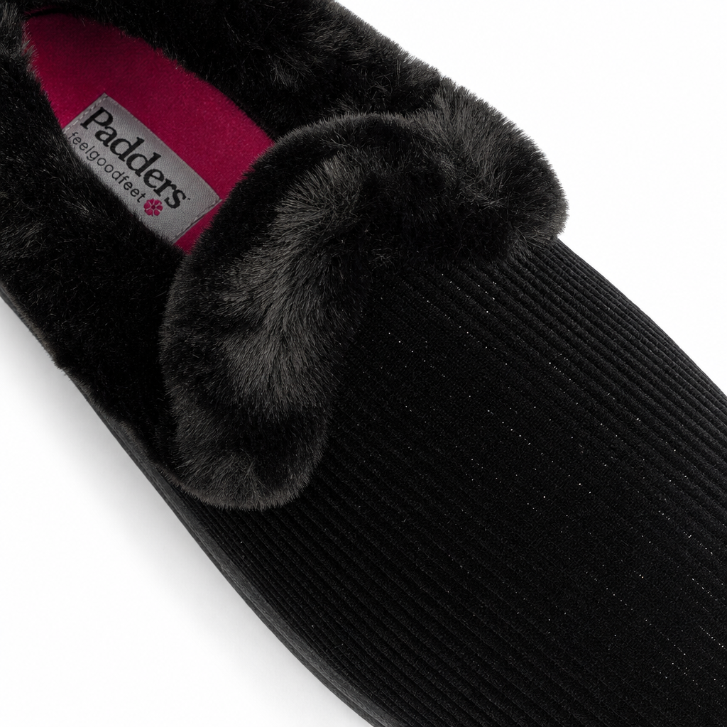 Padders REPOSE Womens (2E Fit) Full Slippers Black