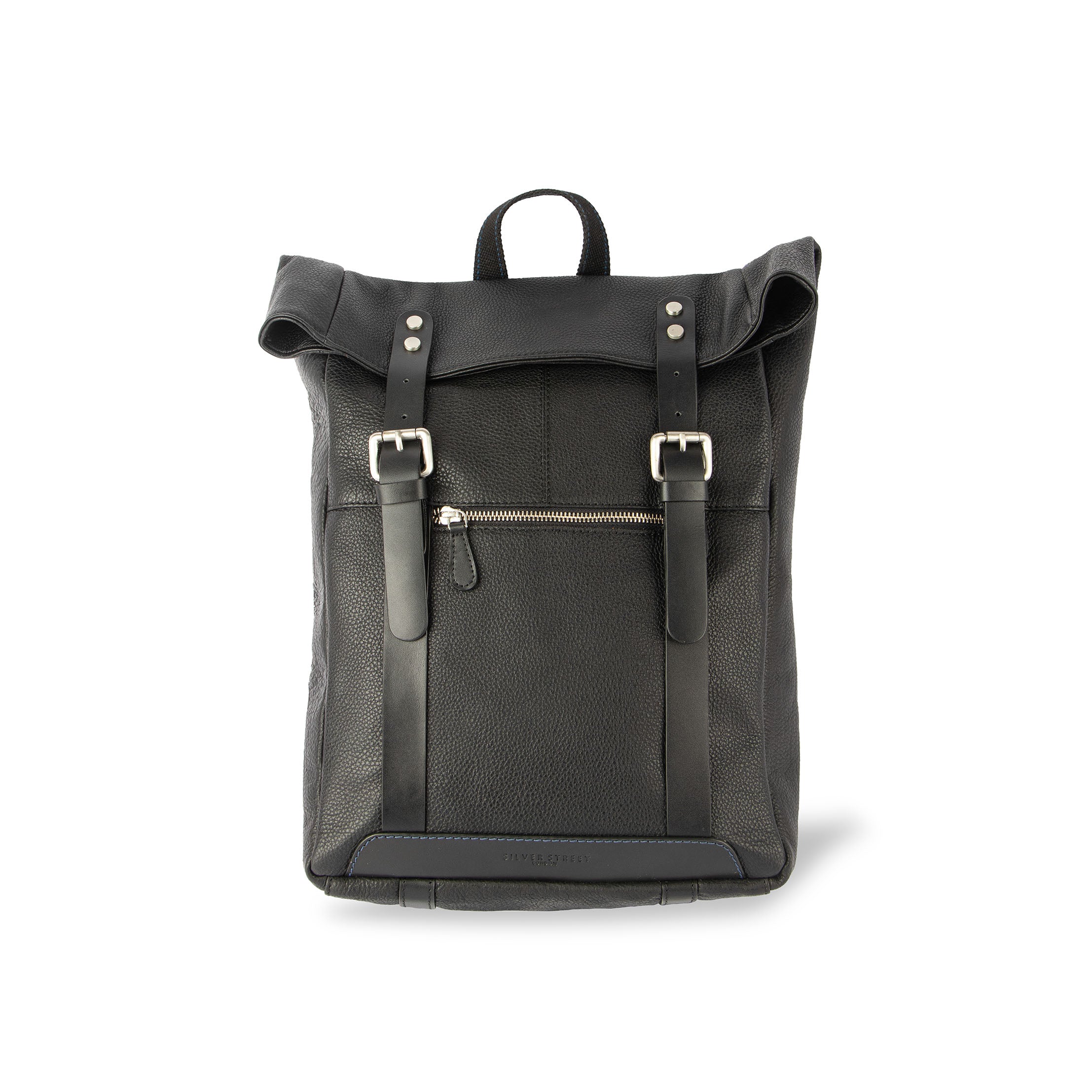 Silver Street London CLAUDE Mens Bags Black front view with buckle closure and adjustable straps
