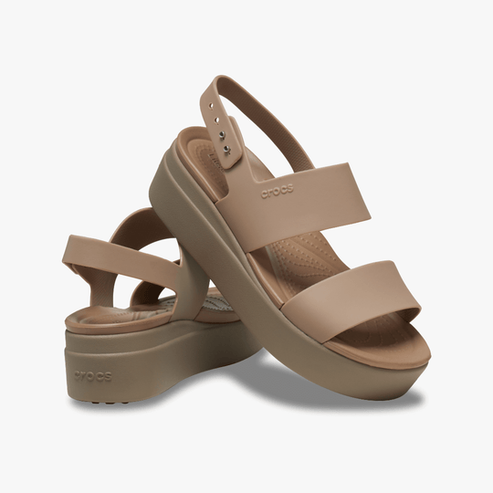 Crocs 206453-2EL BROOKLYN LOW WEDGE Womens Sandals Latte/Mushroom