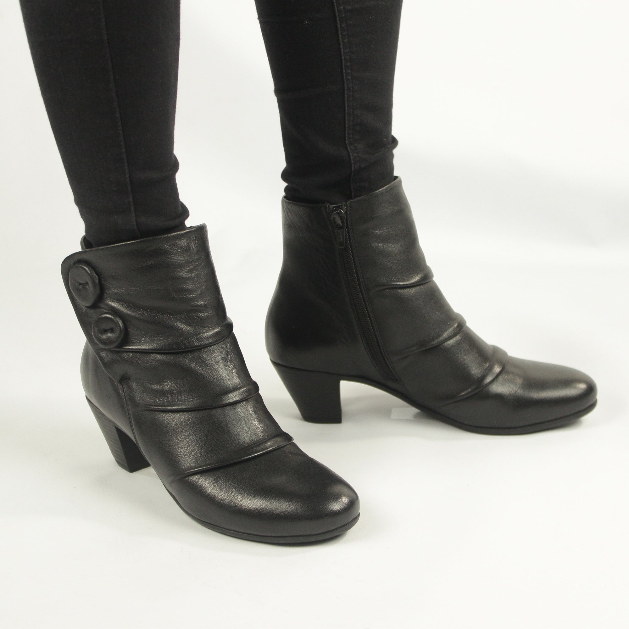 Cipriata EMMA Womens Leather Button Zip Up Ankle Boots Black