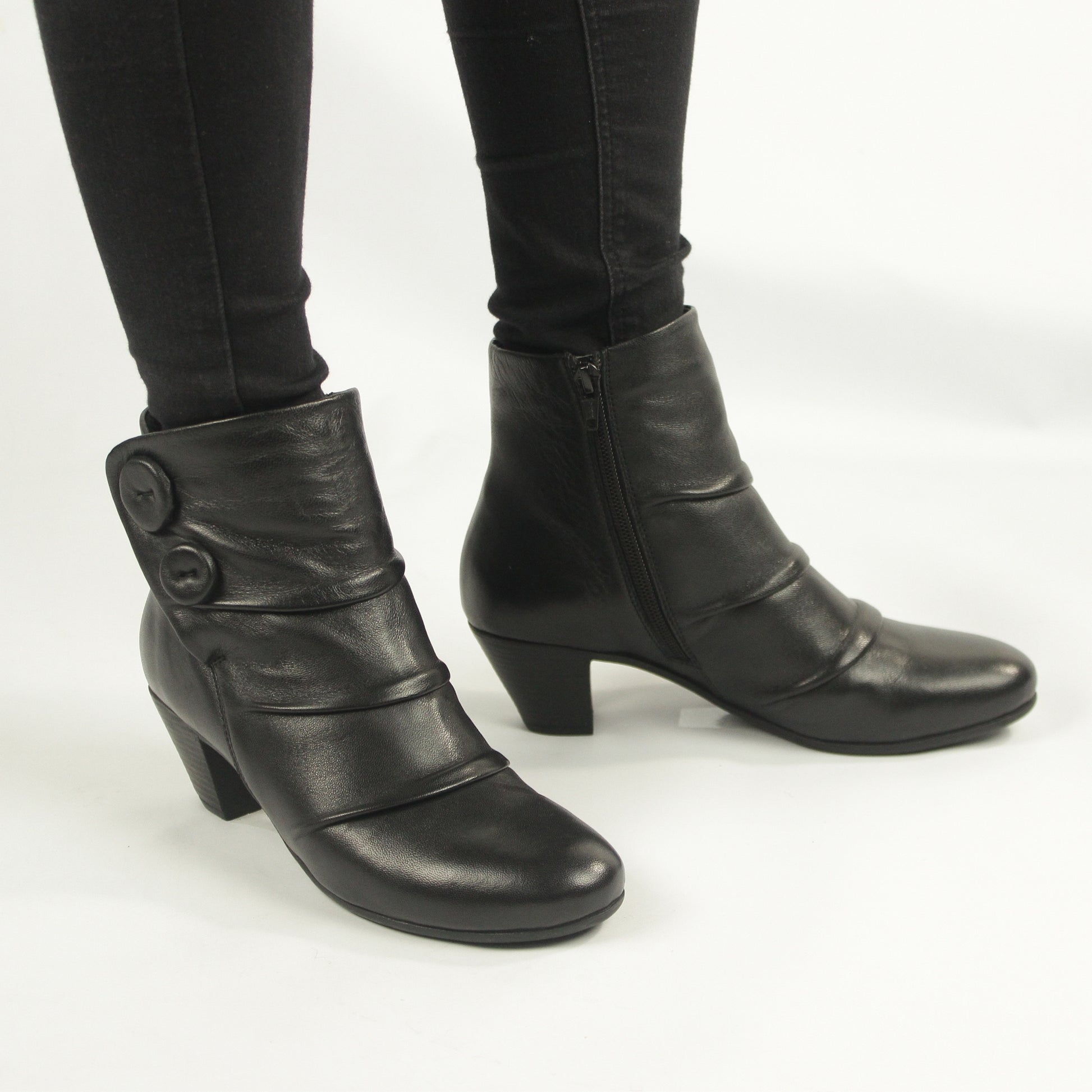Cipriata EMMA Womens Leather Button Zip Up Ankle Boots Black