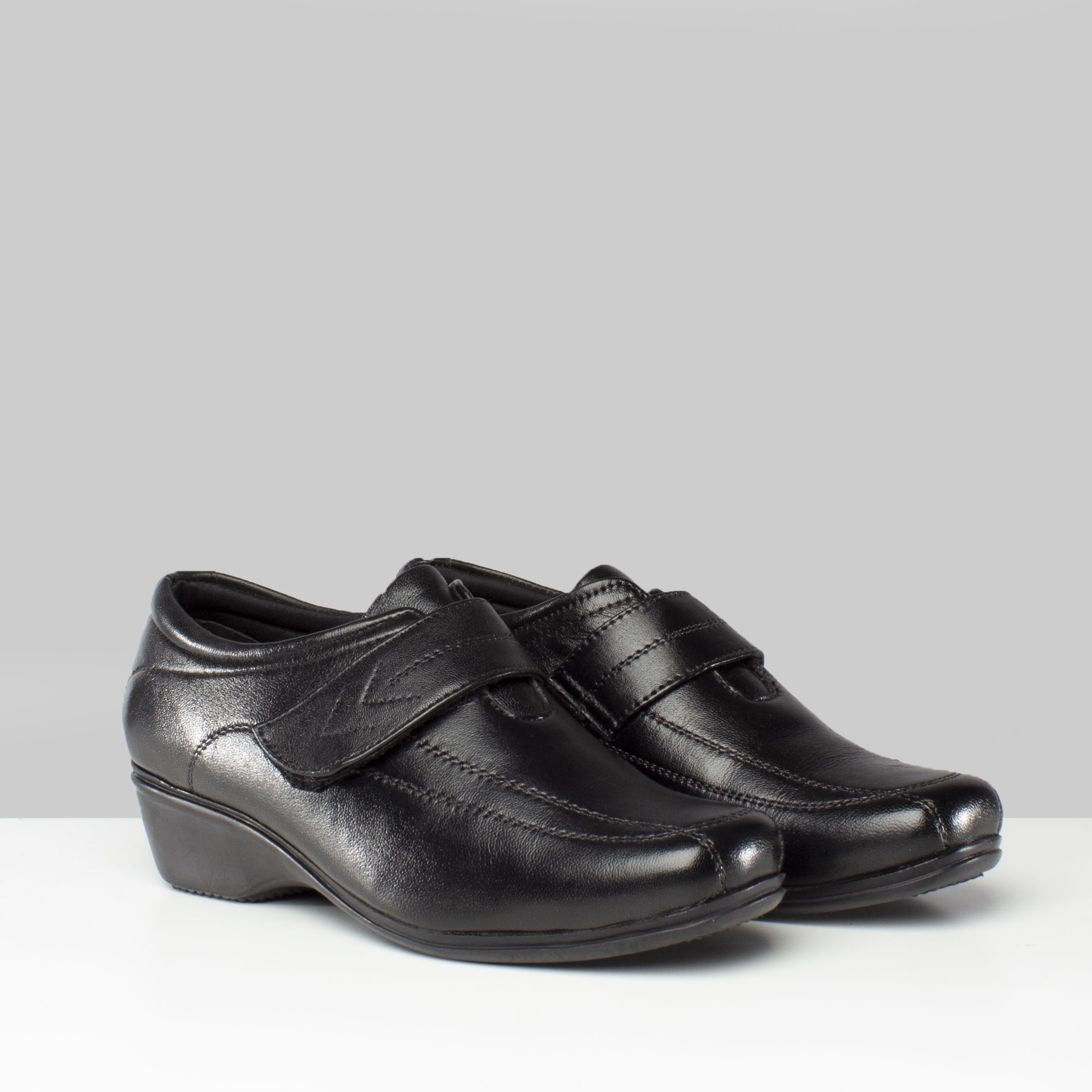 Mod Comfys KAREN Womens Touch Fasten Wedge Leather Shoes Black