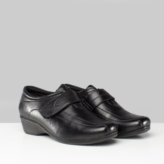 Mod Comfys KAREN Womens Touch Fasten Wedge Leather Shoes Black