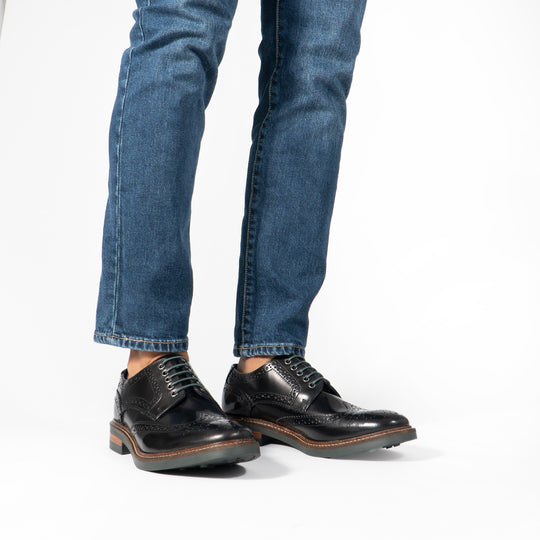 Base London WOBURN Mens Brogue Derby Shoes Black