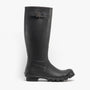 Barbour BEDE Mens Tall Wellington Boots Black side view showcasing the knee-high rubber design and sleek pull-on style.