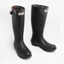 Barbour BEDE Mens Tall Wellington Boots Black, front view showing knee-high rubber design with textile lining.