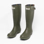Barbour BEDE Mens Tall Wellington Boots Olive side view showcasing rubber upper and textile lining.