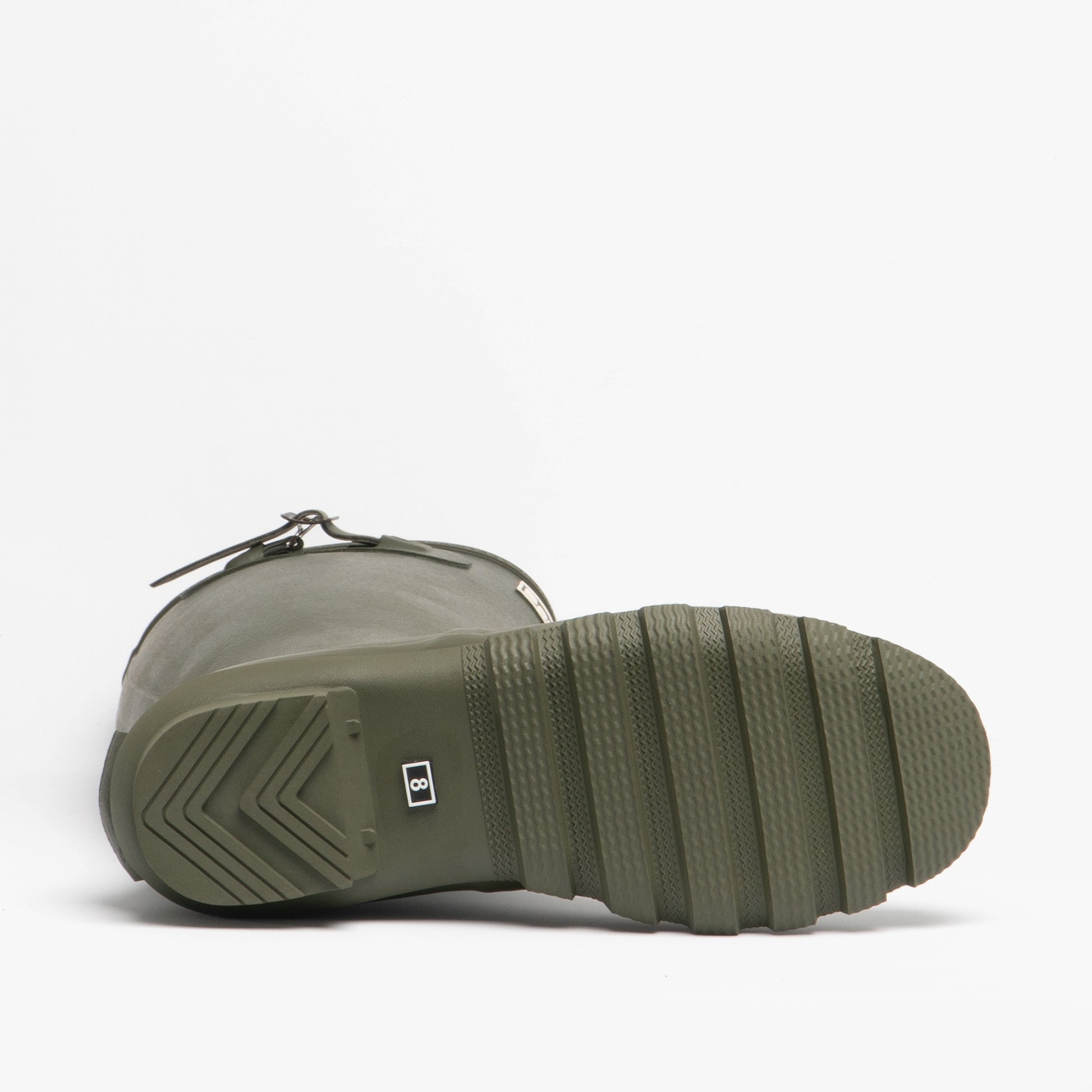 Barbour BEDE Mens Tall Wellington Boots Olive bottom view showcasing sole details and rubber texture