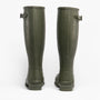 Barbour BEDE Mens Tall Wellington Boots Olive rear view showcasing knee-high rubber design.