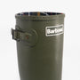 Barbour BEDE Mens Tall Wellington Boots Olive side view with buckle detail and signature logo.