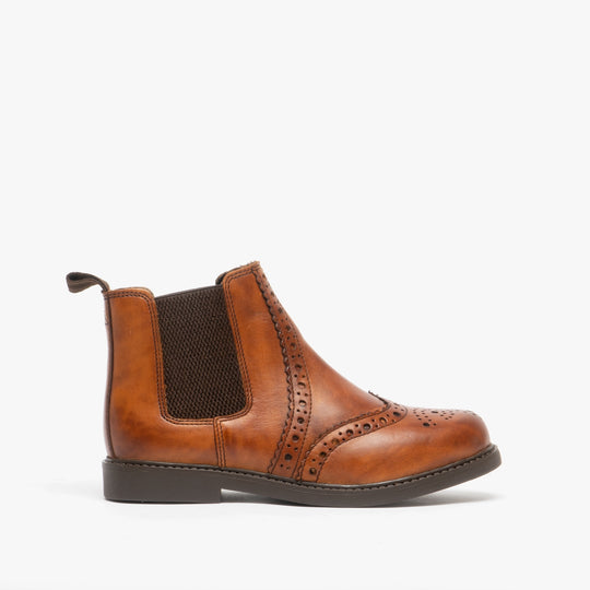 Roamers JOHNNY Boys Leather Brogue Chelsea Boots Tan