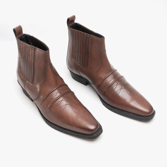 Woodland NEBRASKA Mens Leather Cowboy Boots Distressed Brown