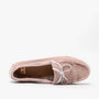 Barbour KLARA Womens Suede Fringe Loafers Pink top view showcasing suede upper and fringe detail.