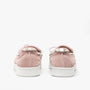 Barbour KLARA Womens Suede Fringe Loafers Pink back view showcasing suede and white sole design.