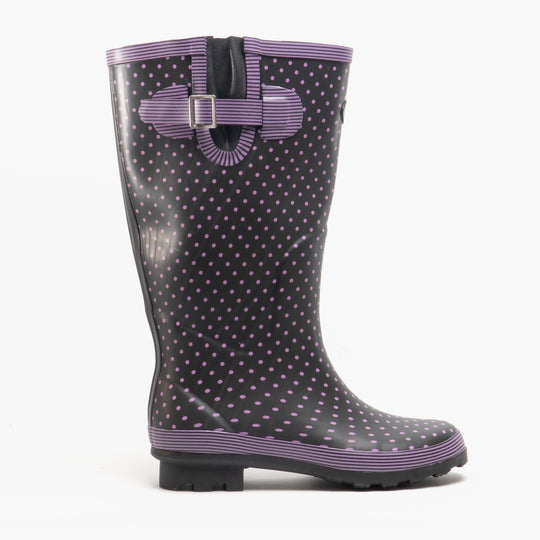Stormwells WEAMELL Womens Wellington Boots Mauve Polka Dot/Navy