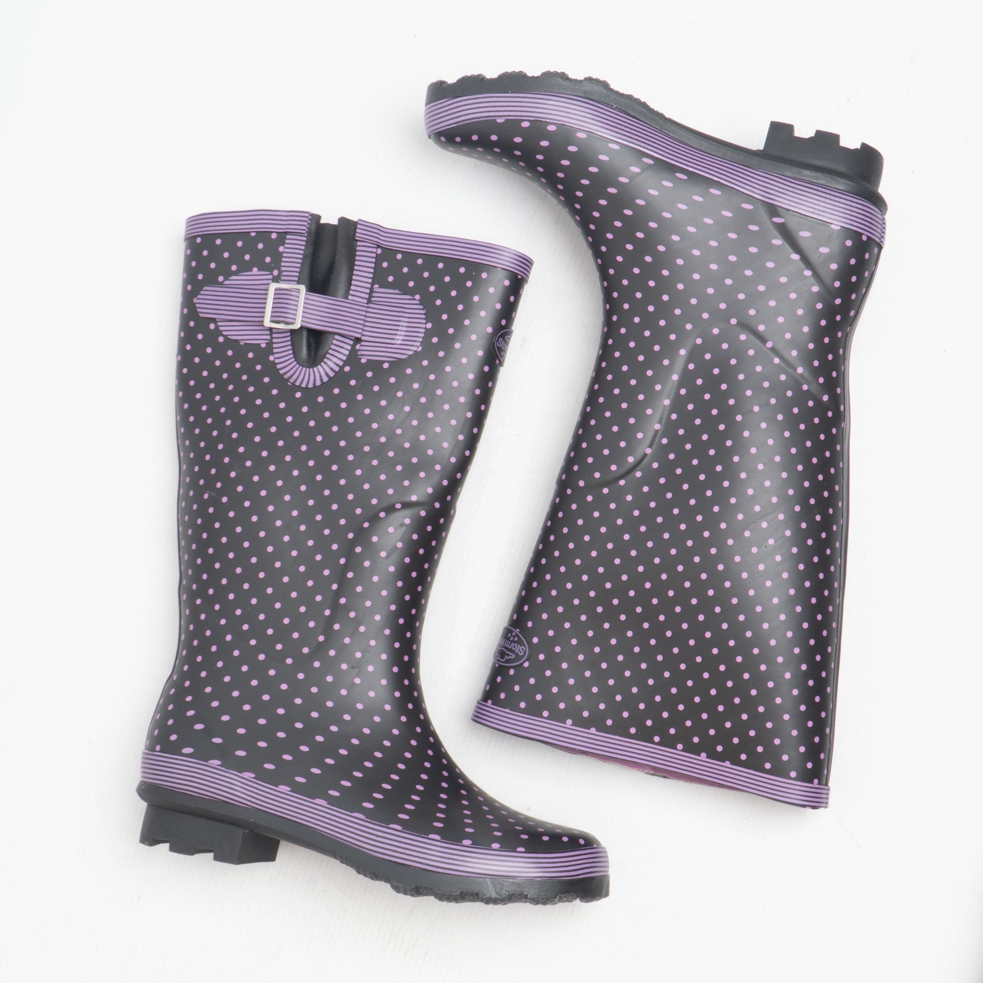 Stormwells WEAMELL Womens Wellington Boots Mauve Polka Dot/Navy