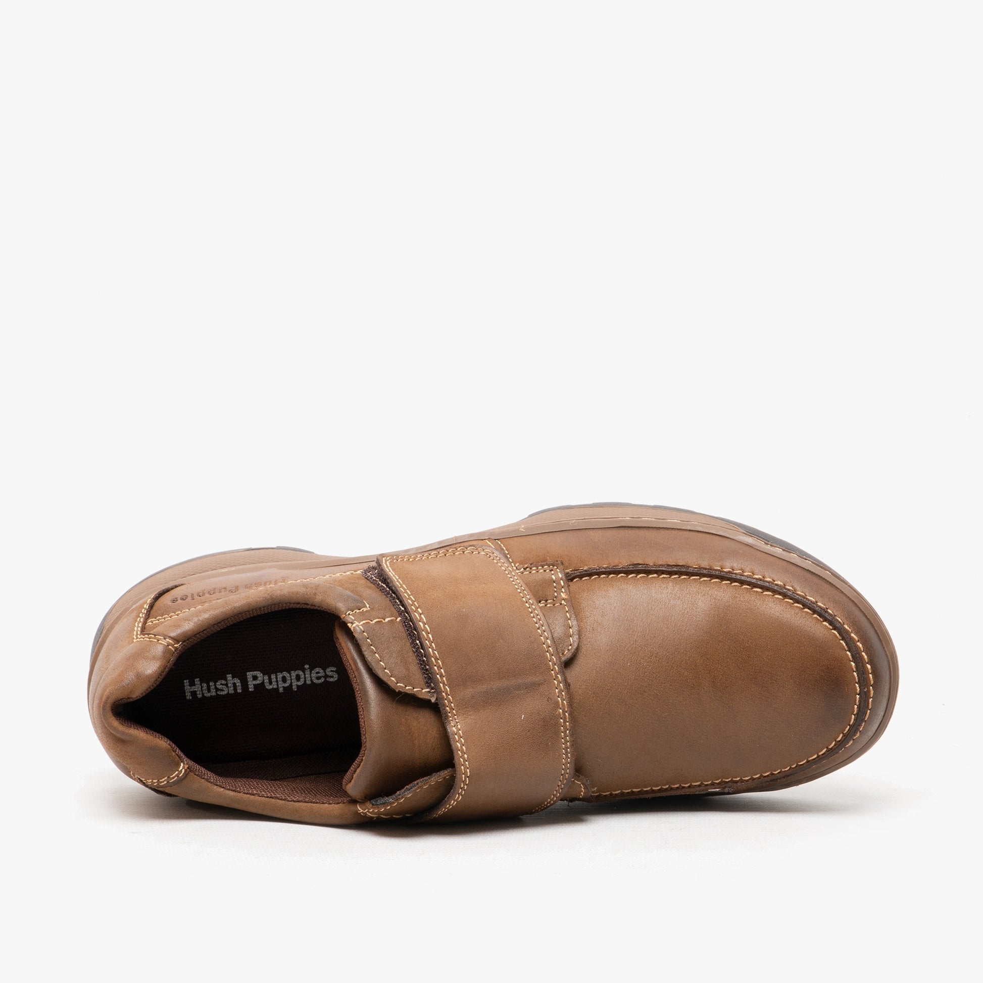 Hush Puppies CASPER Mens Leather Touch Fasten Shoes Brown