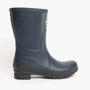 Barbour BANBURY Womens Mid-Calf Wellington Boots Navy side view showcasing the rubber upper and flat sole.