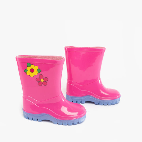 Stormwells PUDDLE Girls Floral Wellington Boots Pink