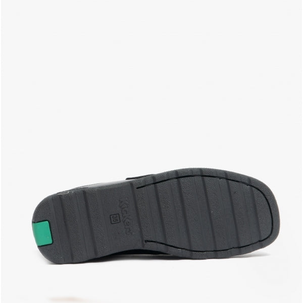 Kickers 114863 FRAGMA STRAP Boys School Shoes Black bottom view showing rubber sole and grip patterns.