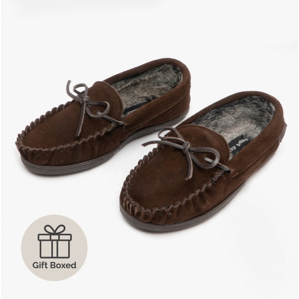 Hush Puppies ACE Mens Suede Moccasin Slippers Brown