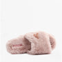 Bedroom Athletics RUBY Womens Faux Fur Slide Slippers Aquarelle side view showing soft pink faux fur and slip-on design.