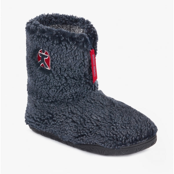 Bedroom Athletics GOSLING Mens Boot Slippers Washed Peacoat Navy side view showing soft fabric and round toe design.