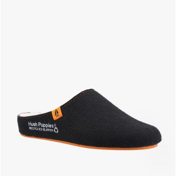 Hush Puppies GOOD Mens Fabric RPET Felt Mule Slippers Black