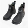 Barbour KINGHAM Womens Rubber Ankle Wellington Boots Black side view featuring pull-on design and plaid lining.
