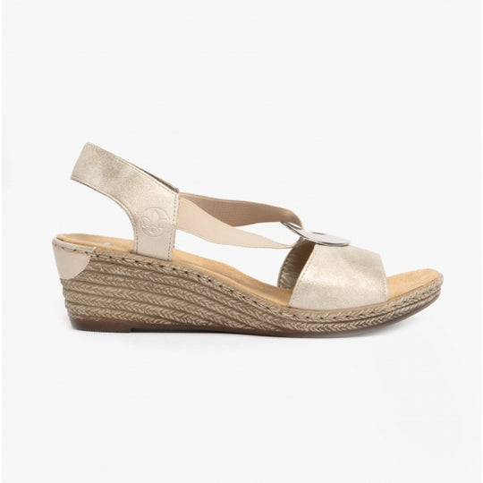 Rieker 624H6 Womens Wedge Sandals Gold