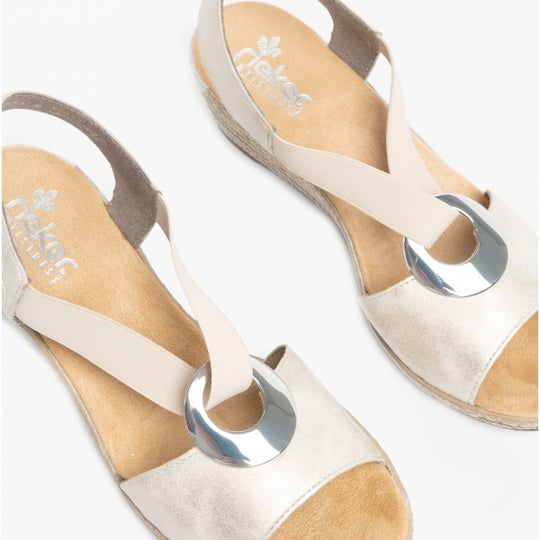 Rieker 624H6 Womens Wedge Sandals Gold