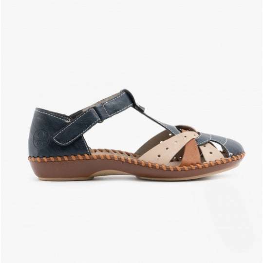 Rieker M1655 Womens Comfort Sandals Navy/Tan