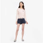 Barbour SADIE Womens Lounge Shorts Navy front view with model wearing a light top and slippers.