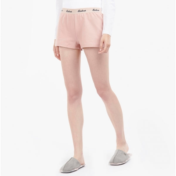 Barbour SADIE Womens Lounge Shorts Rose Tan front view showcasing lightweight, breathable cotton material.