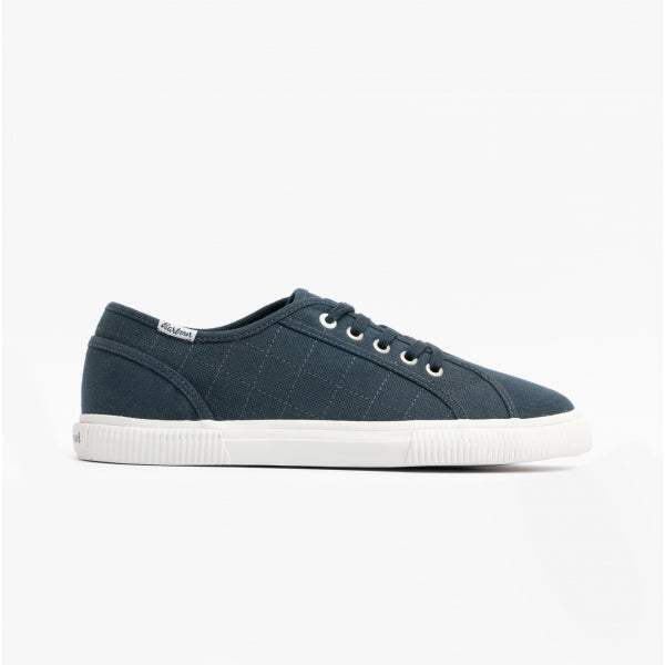 Barbour SEAHOLLY Womens Casual Trainers Navy side view showcasing lightweight cotton upper and round toe design.