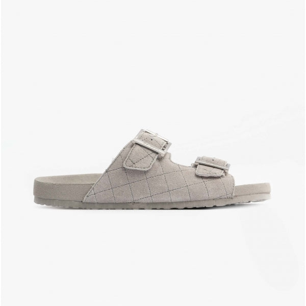 Barbour ELLIS Womens Suede Mule Slippers Grey side view showcasing suede upper and slip-on style.