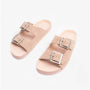 Barbour ELLIS Womens Suede Mule Slippers Pink, side view, featuring comfortable slip-on design and buckle accents.