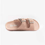 Barbour ELLIS Womens Suede Mule Slippers Pink side view showing buckle details and soft suede material.