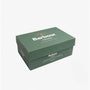 Barbour ELLIS Womens Suede Mule Slippers Pink gift box side view with Barbour branding
