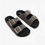 Barbour EDDIE Mens Suede Mule Slippers Dark Grey side view showcasing double buckle design and soft suede upper.