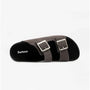 Barbour EDDIE Mens Suede Mule Slippers Dark Grey side view showcasing the mule design with adjustable buckles.