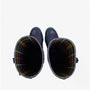 Barbour BEDE Womens Tall Wellington Boots Navy interior view showcasing tartan lining.