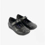 Hush Puppies AMBER JUNIOR Girls Leather School Shoes Black side view with star design and touch fasten strap