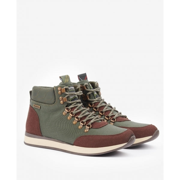 Barbour RALPH Mens Boots Olive side view showcasing chukka boot style with lace-up fastening and round toe.
