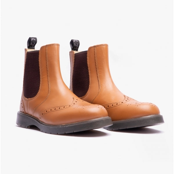Grafters M281BT Mens Leather Brogue Chelsea Boots Tan